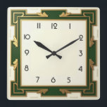 Art Deco Green Square Wall Clock<br><div class="desc">Great clock design. You will love it like others. Be free to use this design for other product you like or to customise and add your text. Follow me for more. Thank you. Have a nice day.</div>