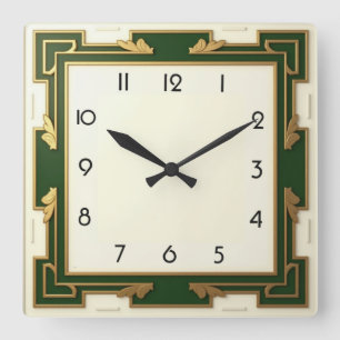 Art Deco Green Square Wall Clock