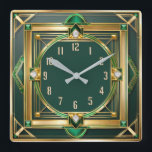 Art Deco Green Square Wall Clock<br><div class="desc">Great clock design. You will love it like others. Be free to use this design for other product you like or to customise and add your text. Follow me for more. Thank you. Have a nice day.</div>