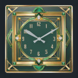 Art Deco Green Square Wall Clock<br><div class="desc">Great clock design. You will love it like others. Be free to use this design for other product you like or to customise and add your text. Follow me for more. Thank you. Have a nice day.</div>