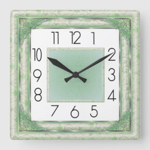 Art Deco Green Square Wall Clock