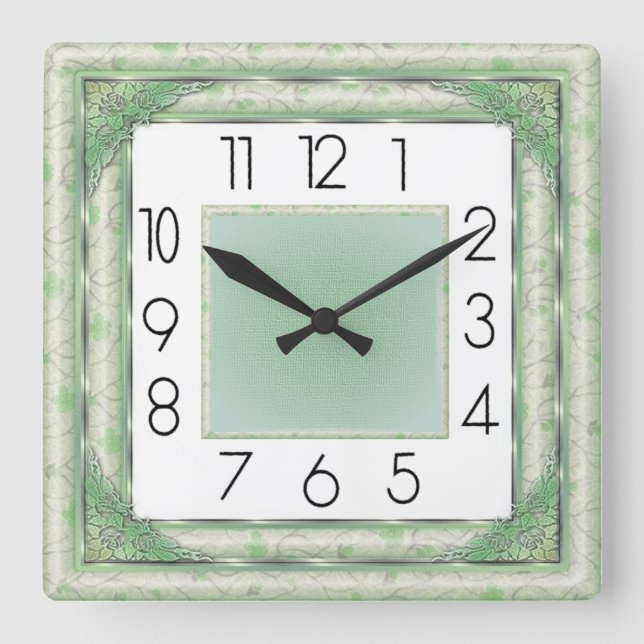 Art Deco Green Square Wall Clock (Front)