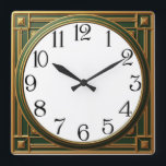 Art Deco Green Square Wall Clock<br><div class="desc">Great clock design. You will love it like others. Be free to use this design for other product you like or to customise and add your text. Follow me for more. Thank you. Have a nice day.</div>