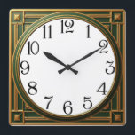 Art Deco Green Square Wall Clock<br><div class="desc">Great clock design. You will love it like others. Be free to use this design for other product you like or to customise and add your text. Follow me for more. Thank you. Have a nice day.</div>