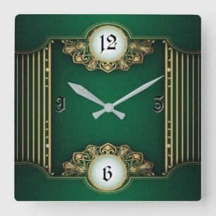 Art Deco Green Square Wall Clock