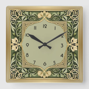 Art Deco Green Square Wall Clock