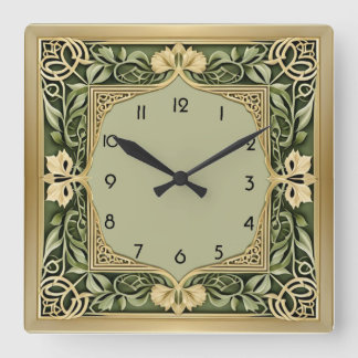 Art Deco Green Square Wall Clock