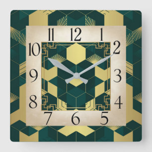 Art Deco Green Square Wall Clock