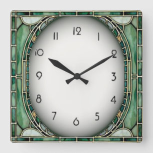 Art Deco Green Square Wall Clock