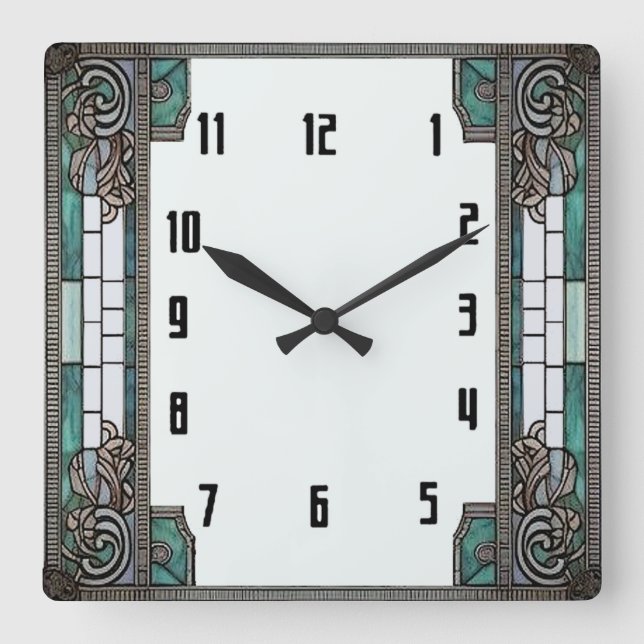 Art Deco Green Square Wall Clock (Front)
