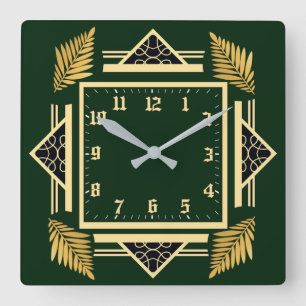 Art Deco green Square Wall Clock