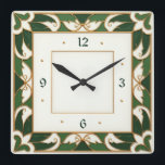 Art Deco Green Square Wall Clock<br><div class="desc">Great clock design. You will love it like others. Be free to use this design for other product you like or to customise and add your text. Follow me for more. Thank you. Have a nice day.</div>