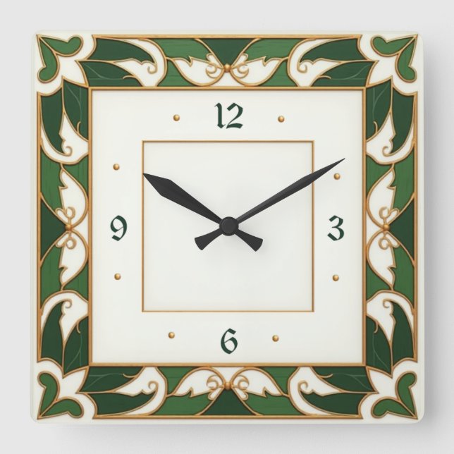 Art Deco Green Square Wall Clock (Front)