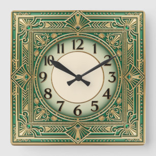 Art Deco Green Square Wall Clock