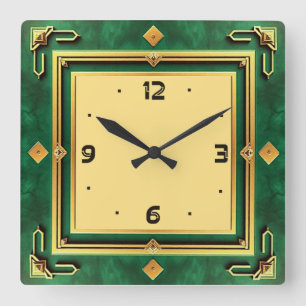 Art Deco Green Square Wall Clock