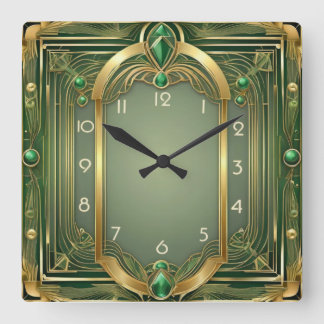 Art Deco Green Square Wall Clock