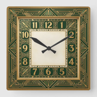 Art Deco Green Square Wall Clock