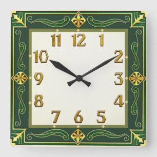 Art Deco Green Square Wall Clock