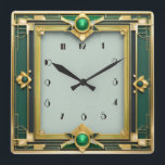Art Deco Green Square Wall Clock<br><div class="desc">Great clock design. You will love it like others. Be free to use this design for other product you like or to customise and add your text. Follow me for more. Thank you. Have a nice day.</div>