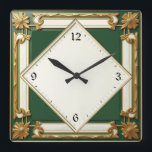 Art Deco Green Square Wall Clock<br><div class="desc">Great clock design. You will love it like others. Be free to use this design for other product you like or to customise and add your text. Follow me for more. Thank you. Have a nice day.</div>