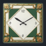 Art Deco Green Square Wall Clock<br><div class="desc">Great clock design. You will love it like others. Be free to use this design for other product you like or to customise and add your text. Follow me for more. Thank you. Have a nice day.</div>