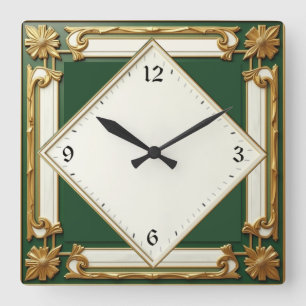 Art Deco Green Square Wall Clock