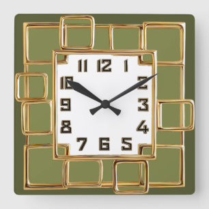 Art Deco Green Square Wall Clock