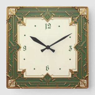 Art Deco Green Square Wall Clock