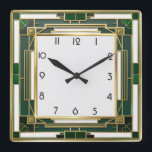 Art Deco Green Square Wall Clock<br><div class="desc">Great clock design. You will love it like others. Be free to use this design for other product you like or to customise and add your text. Follow me for more. Thank you. Have a nice day.</div>