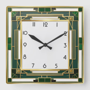 Art Deco Green Square Wall Clock