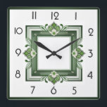 Art Deco Green Square Wall Clock<br><div class="desc">Great clock design. You will love it like others. Be free to use this design for other product you like or to customise and add your text. Follow me for more. Thank you. Have a nice day.</div>