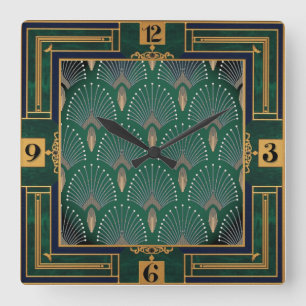 Art Deco Green Square Wall Clock
