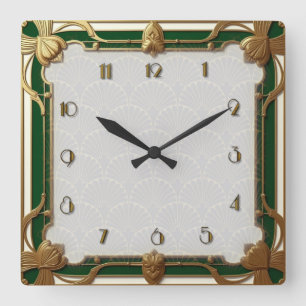 Art Deco Green Square Wall Clock