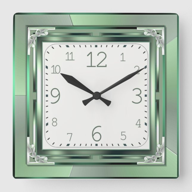 Art Deco green Square Wall Clock (Front)