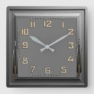 Art Deco Grey Square Wall Clock