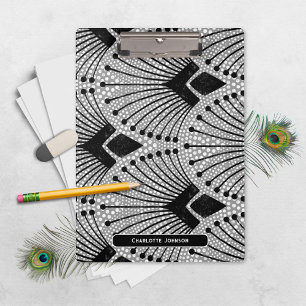 Art Deco Grey Vintage Retro Peacock Pattern Clipboard