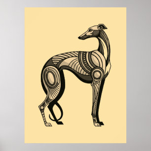 Art Deco Greyhound in Vintage Color Pallette Poster