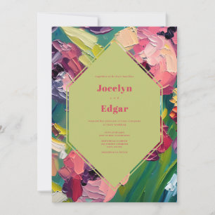 Art Deco Groovy Oil Painting Wedding Invitation