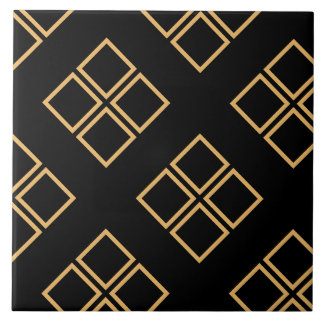 Art Deco Groups of 4 Golden Diamonds on Black  Tile