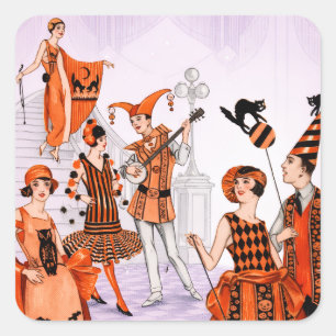 Art Deco Halloween Illustration – Vintage 1920s Square Sticker