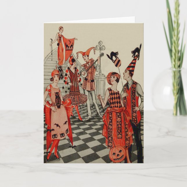 Art Deco Halloween Party Black Cat Owl Bat Card (Front)