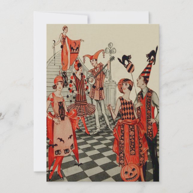 Art Deco Halloween Party Black Cat Owl Bat Invitation (Front)