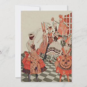 Art Deco Halloween Party Black Cat Pumpkin Invitation