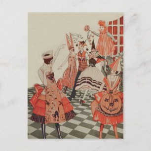 Art Deco Halloween Party Black Cat Pumpkin Invitation Postcard