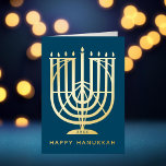 Art Deco Hanukkiah Menorah Happy Hanukkah Foil Holiday Card<br><div class="desc">Wish friends and family "Happy Hanukkah" with this art deco inspired hanukkiah,  with editable colours of both the menorah and the background. Photo optional inside.</div>