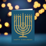 Art Deco Hanukkiah Menorah Happy Hanukkah Holiday Card<br><div class="desc">Wish friends and family "Happy Hanukkah" with this art deco inspired hanukkiah,  with editable colours of both the menorah and the background. Photo optional inside.</div>