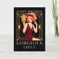 Art Deco Happy Birthday Gorgeous Lady Mirror Black