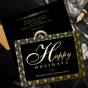 Art Deco Happy Holidays Business Gold Foil  Holiday Card