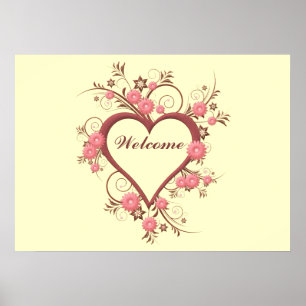 Art Deco Heart and Flowers Poster