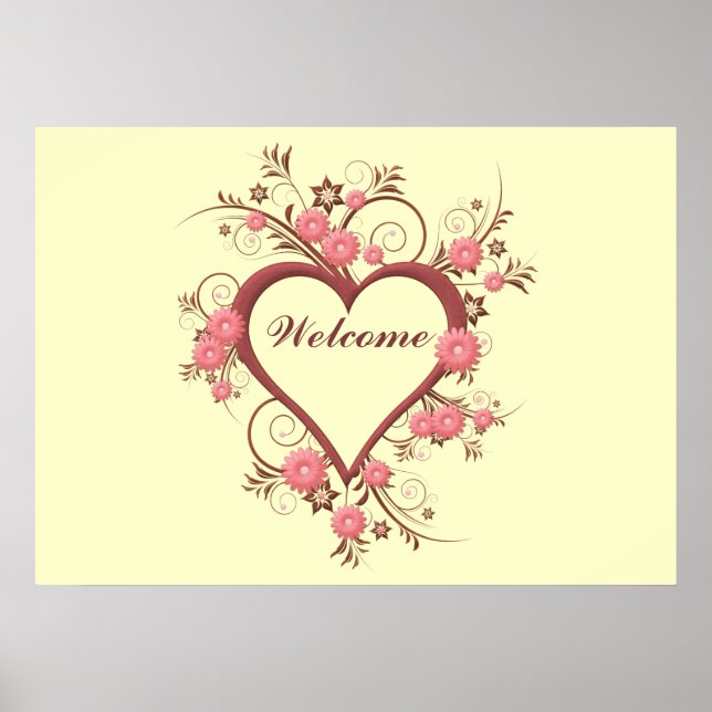 Art Deco Heart and Flowers Poster (Front)